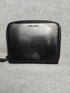 Prada Smooth Black Spazzolato Leather Zip Wallet